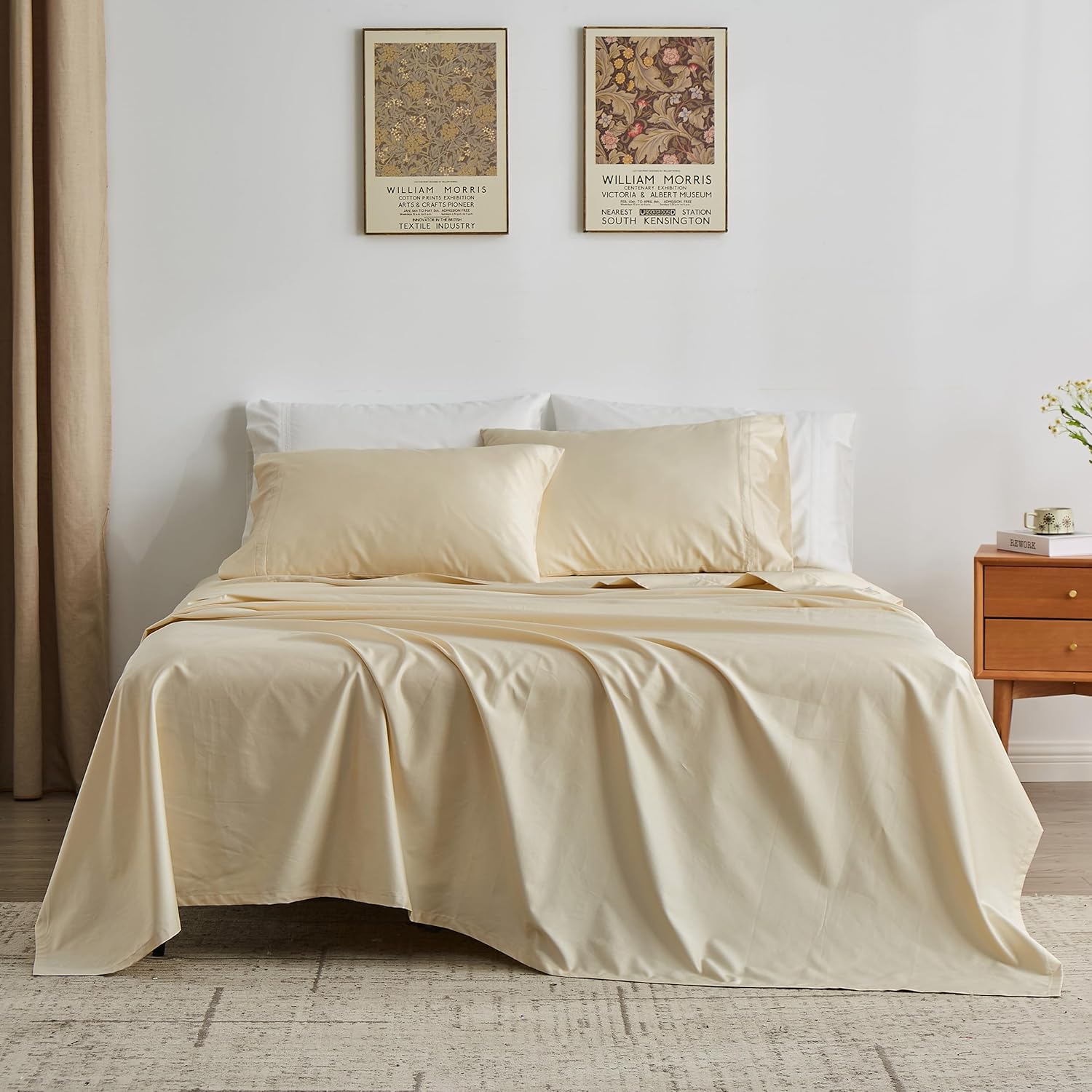 Simple&Opulence 100% Egyptian Cotton 400 Thread Count King Sheets-4 Pc Long Staple Pure Soft Sateen Weave Set-16” Deep Pocket Cooling Luxurious Bed Sheet with Double Hemstitch(Beige,King)