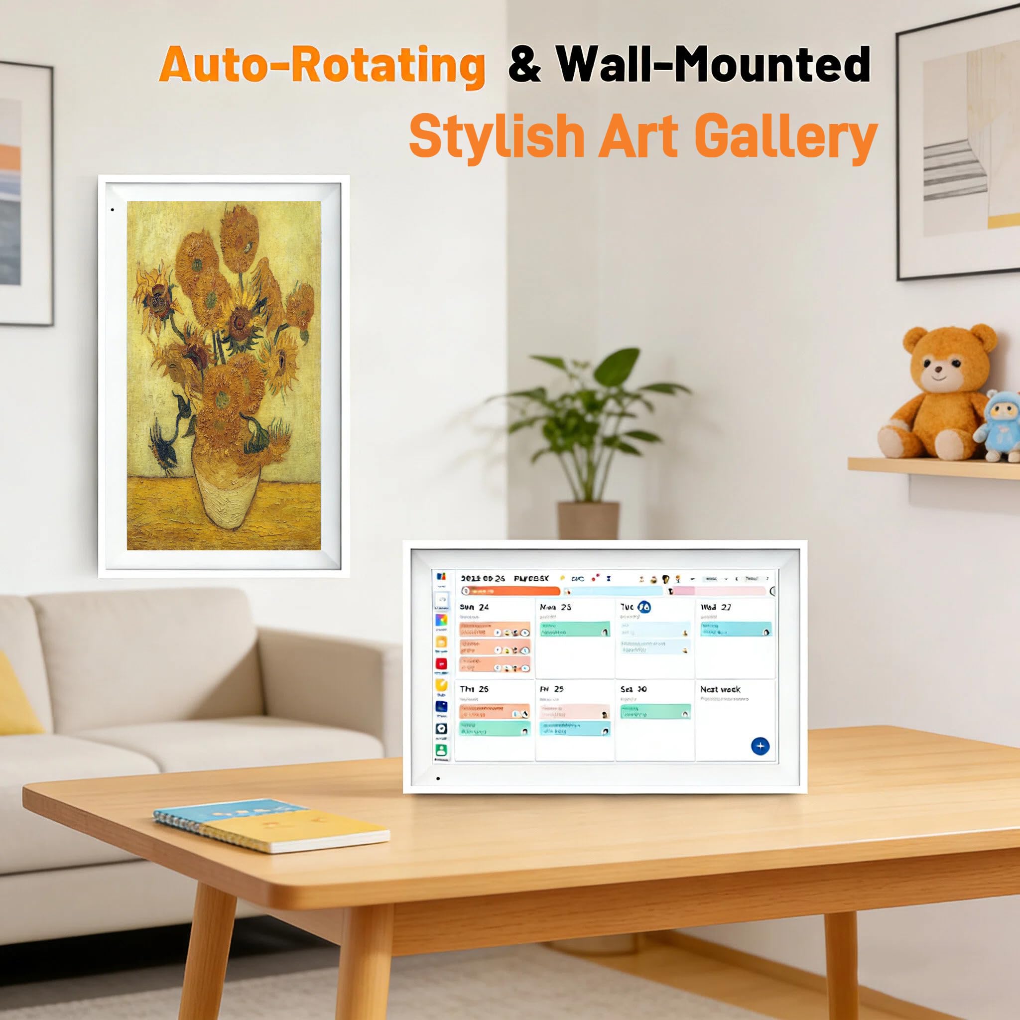 Inteligentny cyfrowy kalendarz 25.7 cm i wykres obowiązków, ekran dotykowy 1280 x 800 - 32 GB WiFi, synchronizacja z wieloma kalendarzami, rodzinny planer posiłków i tryb galerii sztuki, montaż