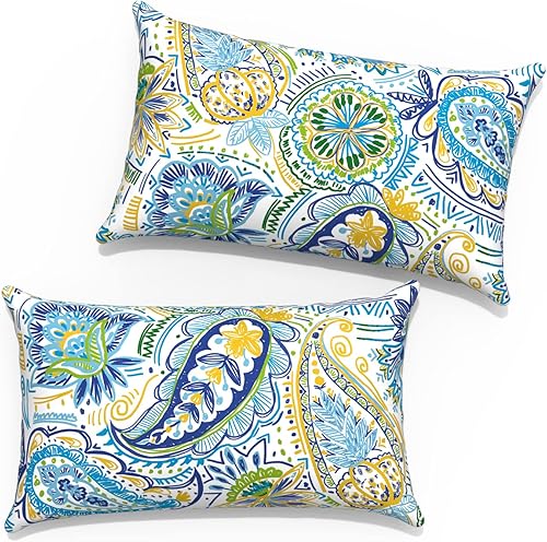 Juego de 2 fundas decorativas de cojín lumbar de 12 x 20 pulgadas, para exteriores, muebles de patio, jardín, balcón, silla de oficina, estampado de