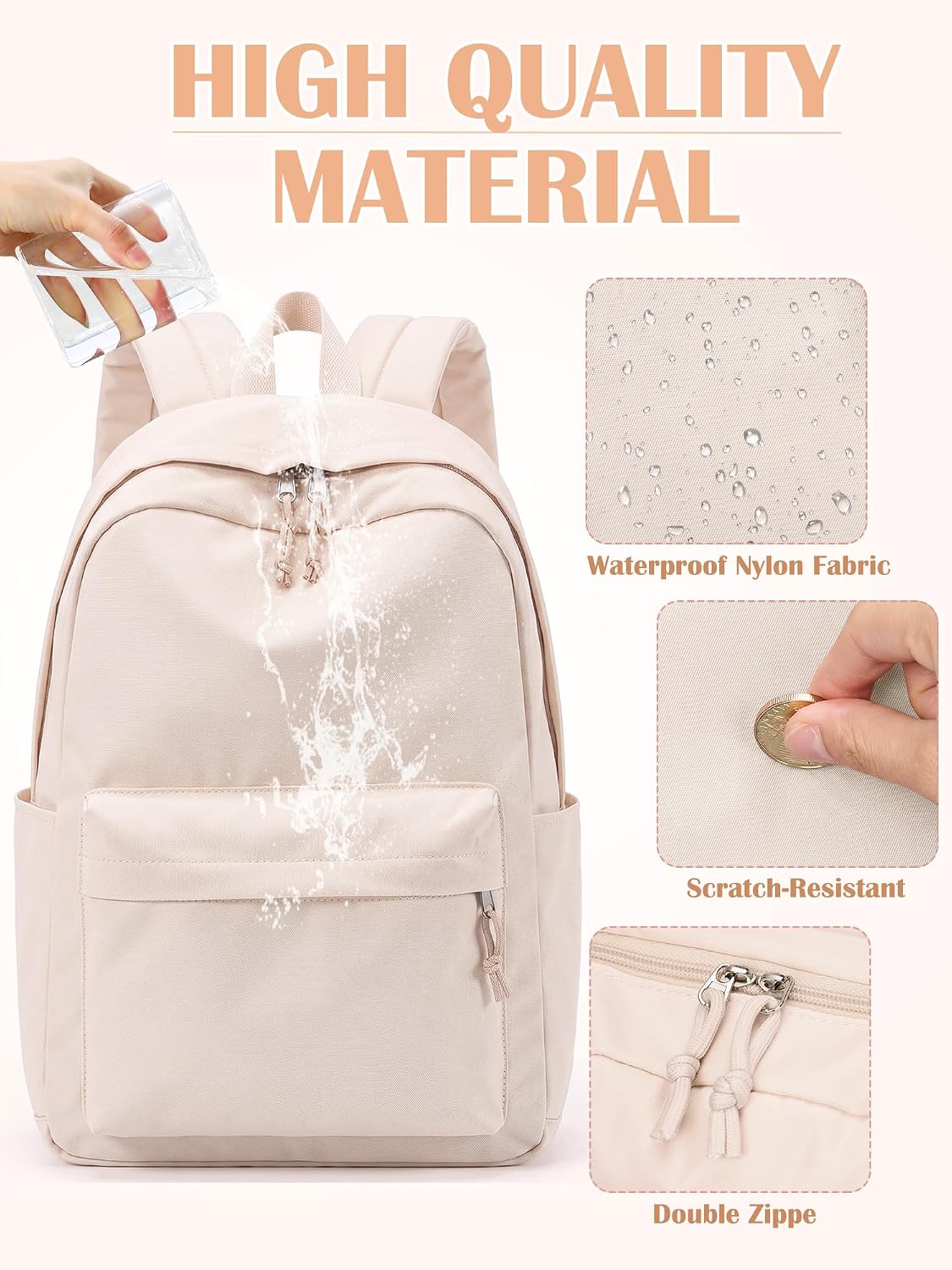 School Backpack Girls Kids Beige Basic
