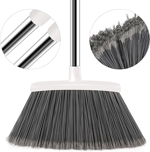 Miniatura 7 de Escoba vertical extragrande mejorada de 56.7 pulgadas de largo, cerdas blancas con flores para limpieza mejorada en interiores y exteriores, mango