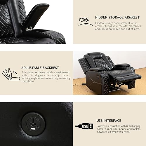 Miniatura 8 de Juego de sofá reclinable eléctrico juego de 3 piezas reclinable seccional, reclinable inteligente, sillón reclinable de cuero transpirable con