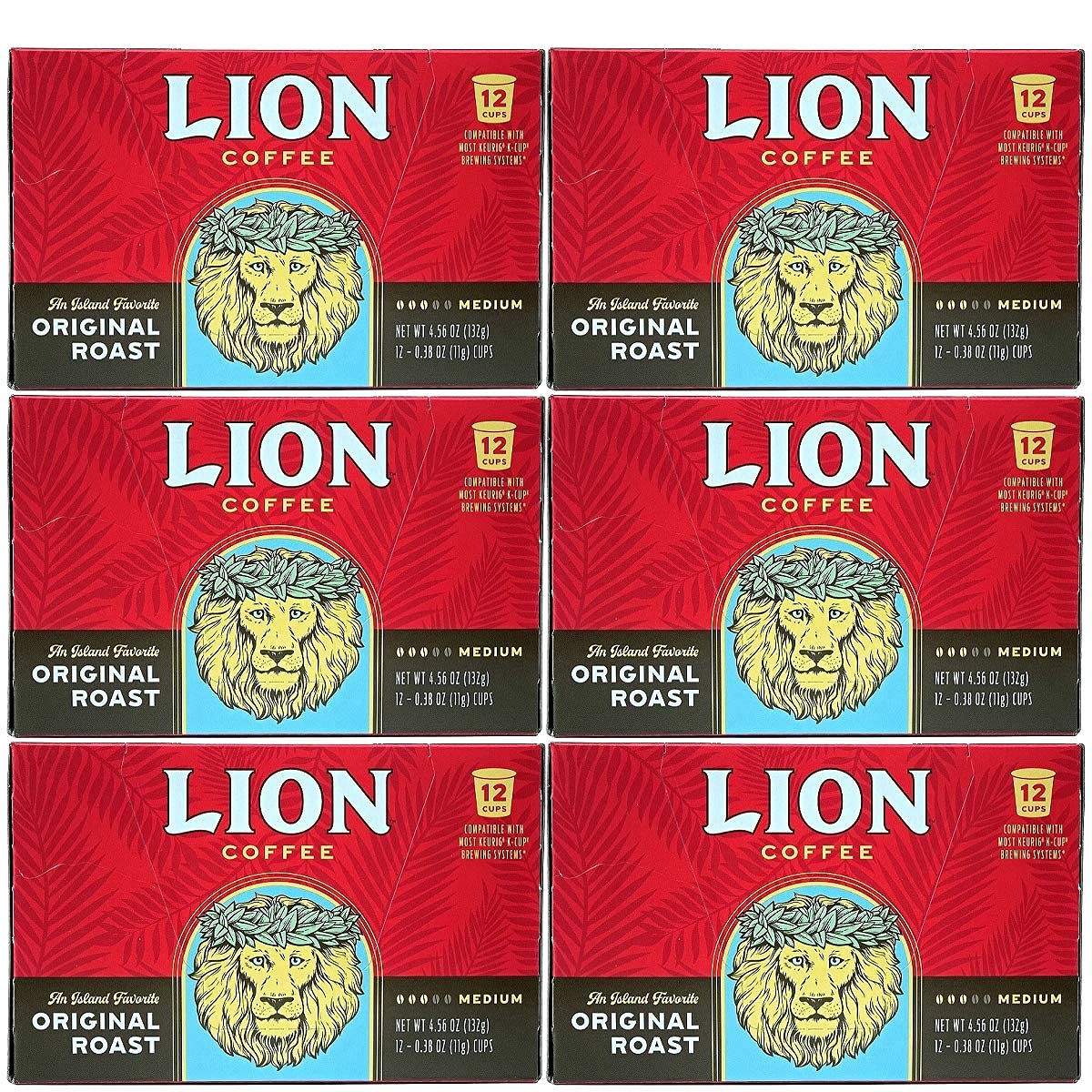 Lion Coffee Original Roast, Single-Serve Coffee Pods - 12 Count Box (Pack of Six)
