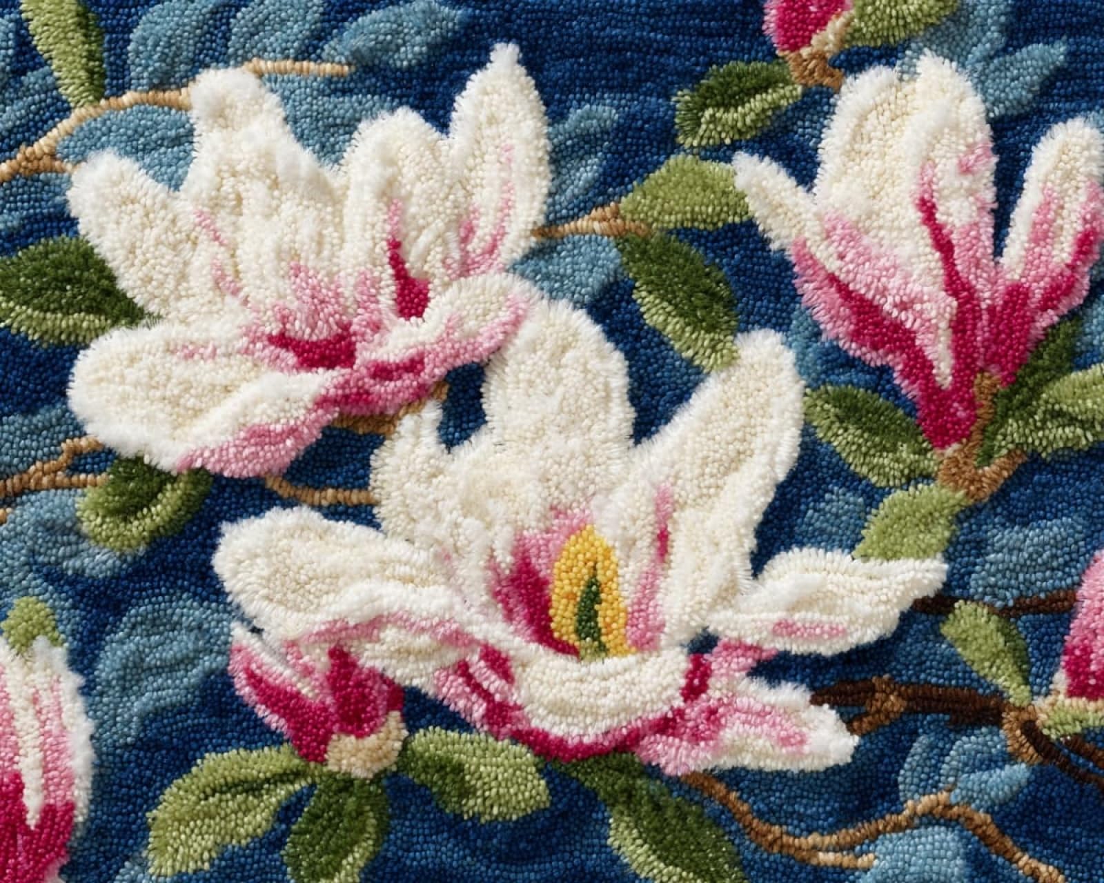 Wallphantom 002 Latch Hook Kits Rugs,Beautiful Magnolia Flowers,Handmade Self Knotting Set,Tapestry Kits For Adults,Cushion Latch Hook Rug Pre-Printed Pattern Craft For Adults,80X115cm