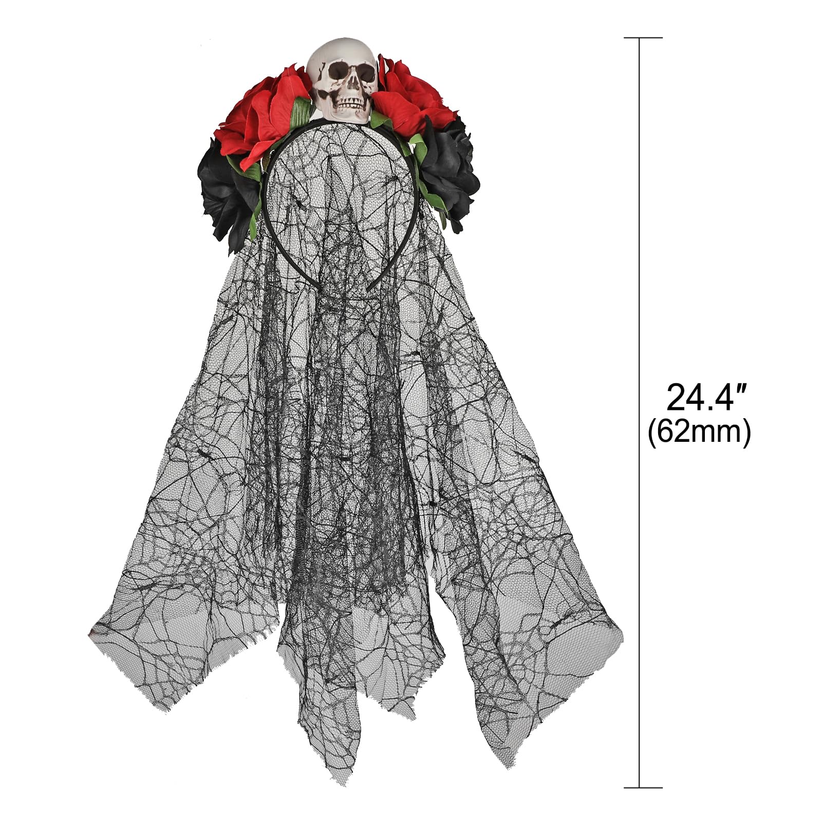 HOWAF Day Of The Dead Headband Veil Rose Floral Crown Mexican Headband - Image 2