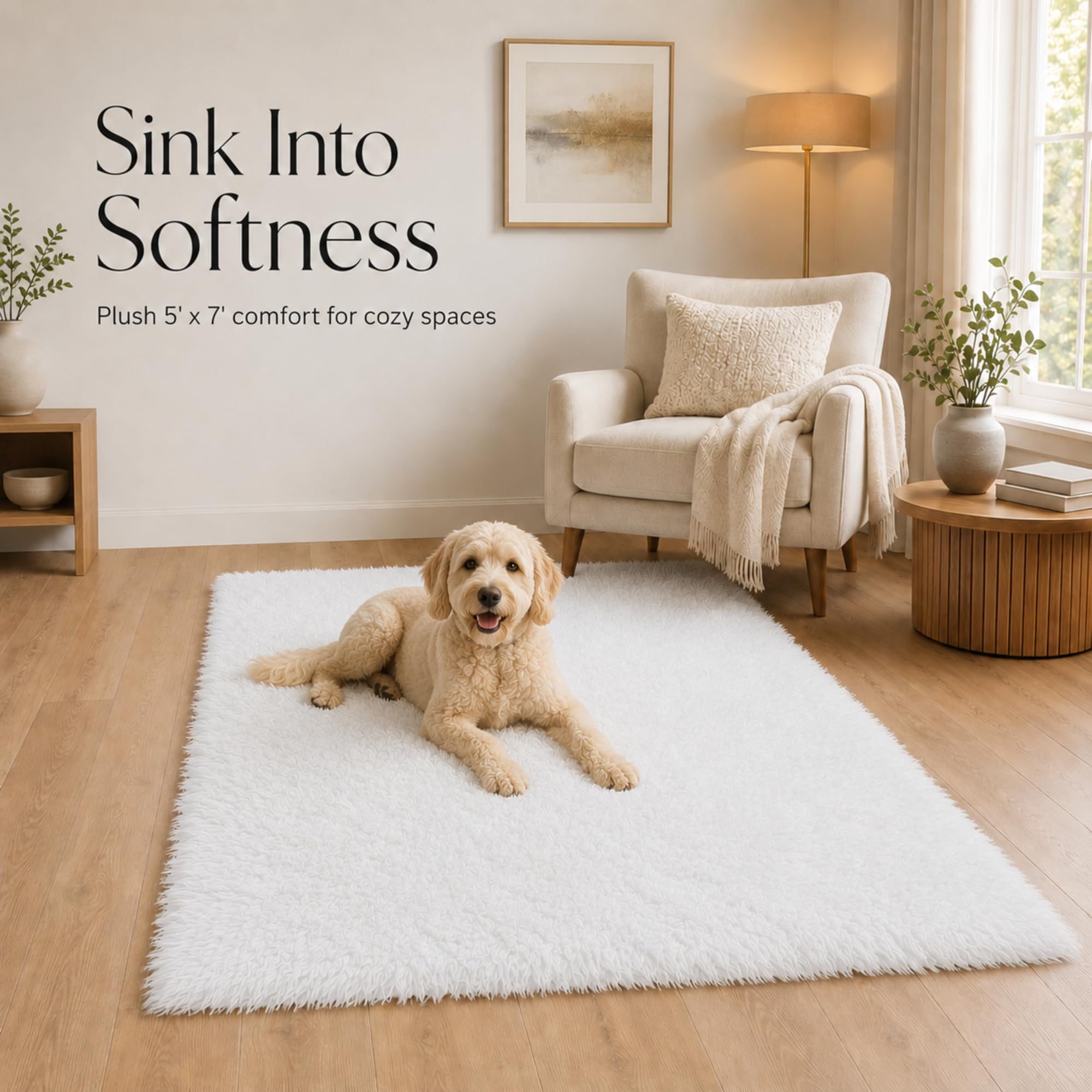 Amazon.com: My Magic Carpet 5x7 White Shag Faux Fur Machine