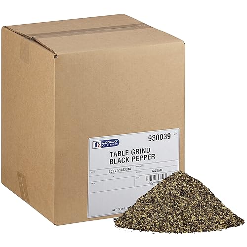 McCormick Culinary Mesa Grind pimienta negra, 25 libras, un recipiente de 25 libras de pimienta negra molida de mesa con sabor pino, mejor en
