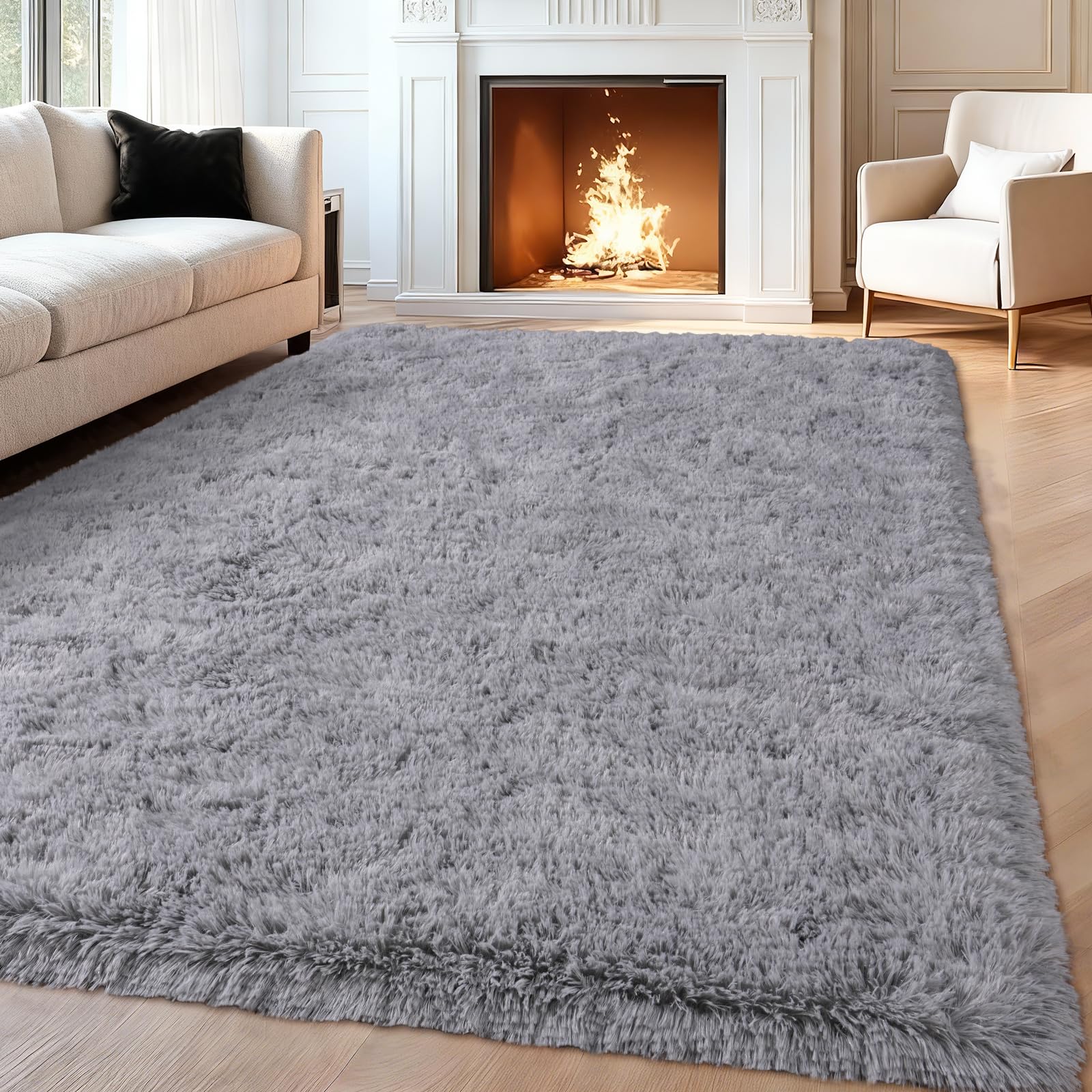 iEvery Rugs for Living Room 140x200 cm - Fluffy Shaggy Area Rug for Bedroom, Soft Non Slip High Pile Modern Floor Carpet for Kids Room, Light Grey
