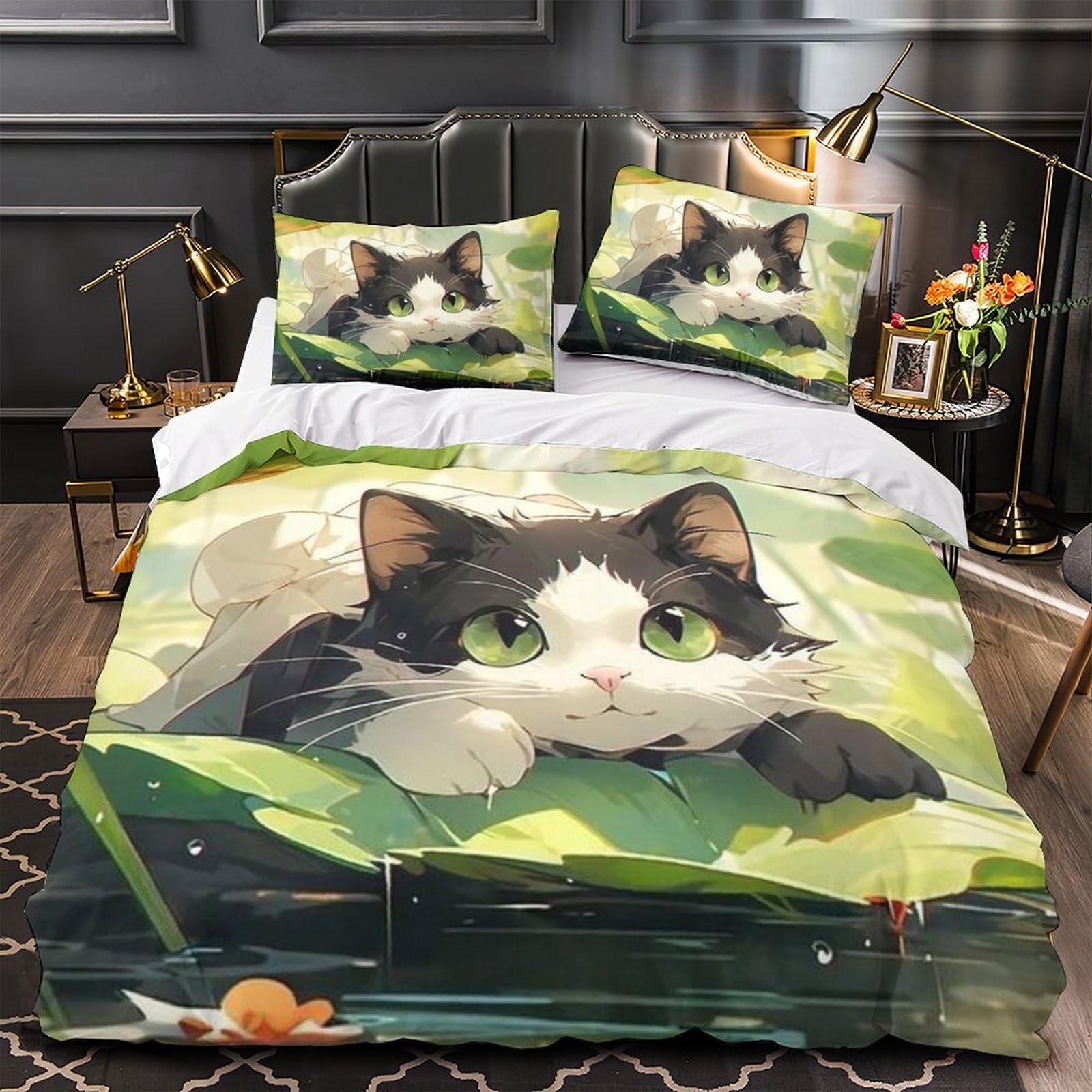 Housse de couette chat 3D et 2 taies 220x240 lit complet