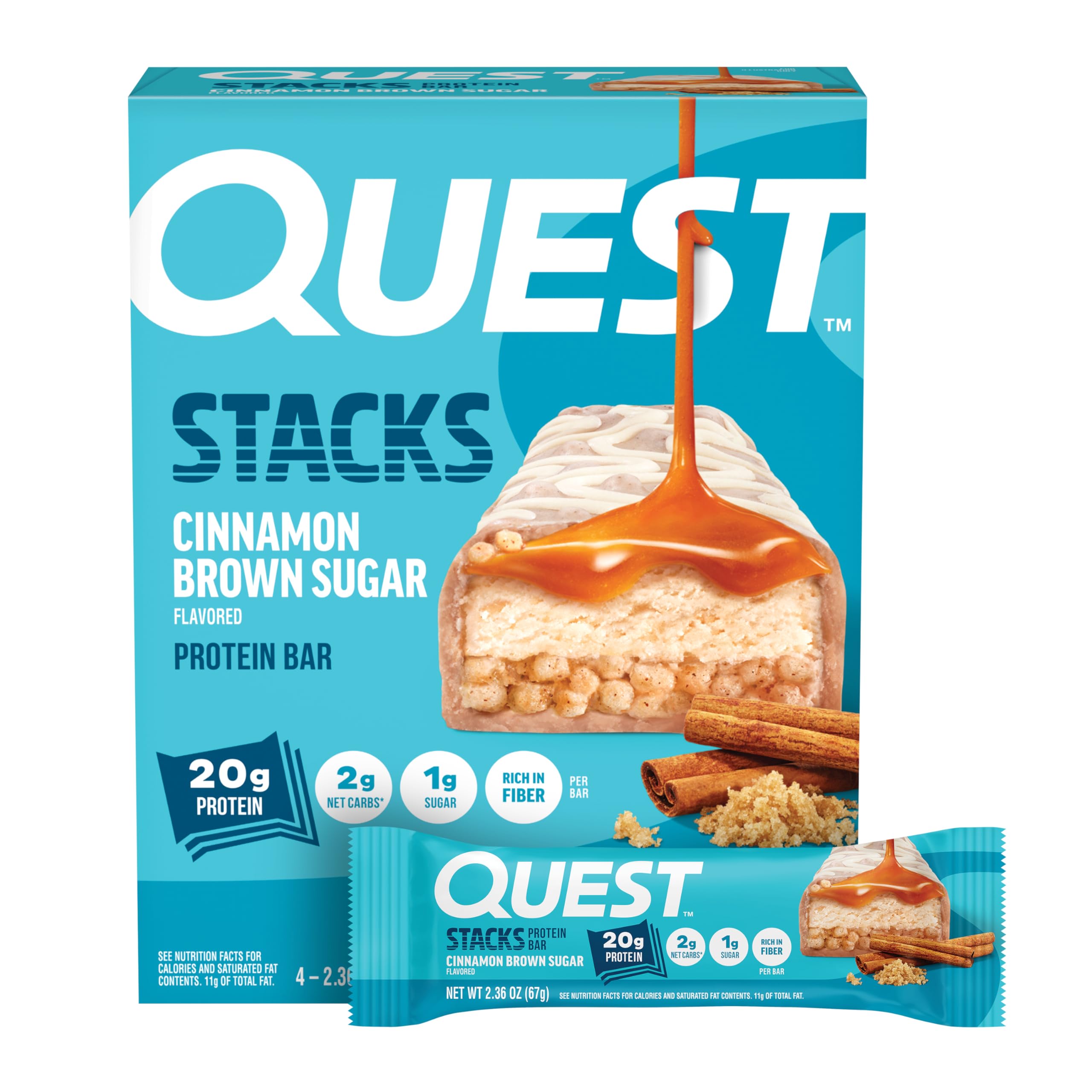 Quest Nutrition Stacks Protein Bars, Brownie a la Mode Flavor, 20g Protein, 3g Net Carbs, 1g Sugar, High Fiber, Low Sugar, Gluten Free, 12 Count — Amazon image 12