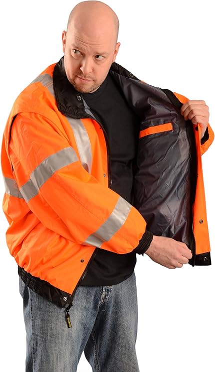 OccuNomix LUX-TJBJ-OS Premium 4-in-1 Bomber Jacket, Class 3, 100% ANSI Polyester, Waterproof, Small, Orange