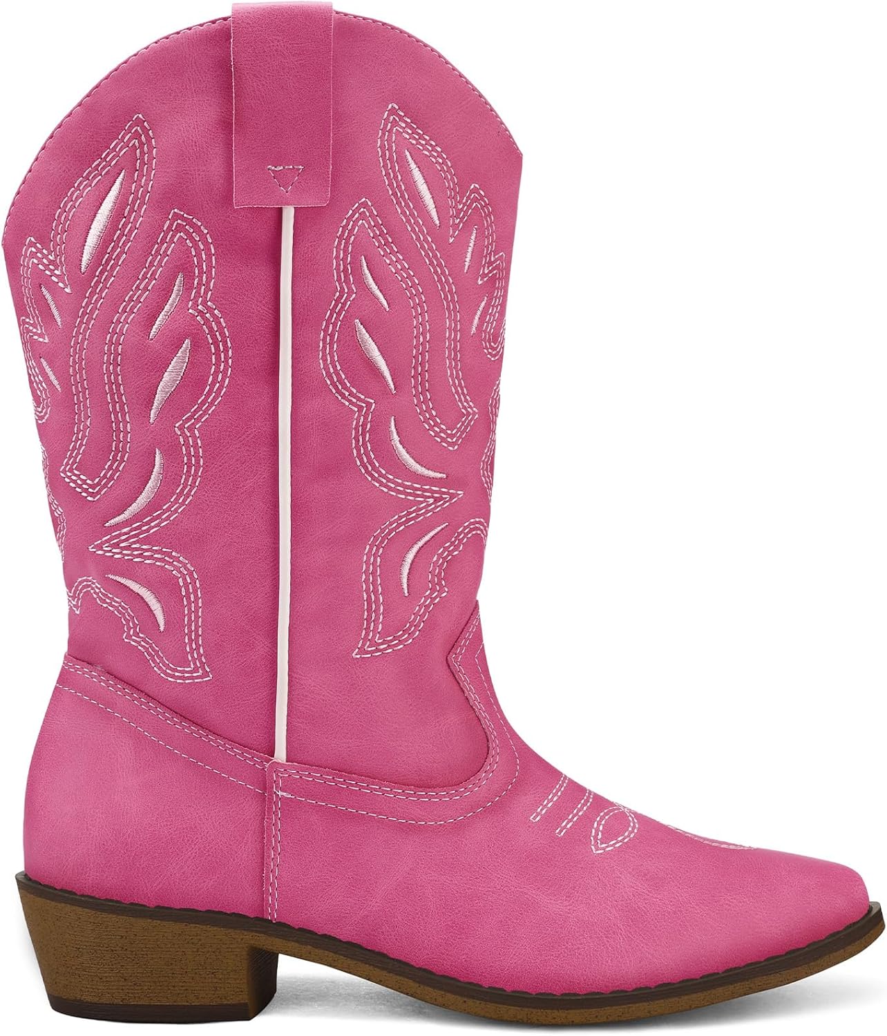 mysoft Women's Wide Calf Cowboy Boots Pull-On Mid-Calf Embroidered Pointed Toe Retro Western Boots - Image 2