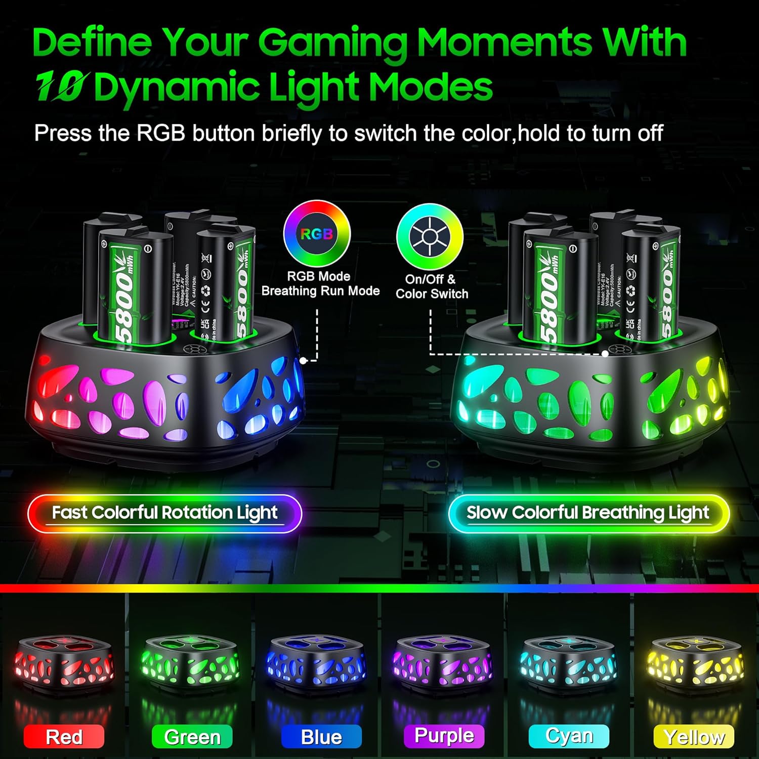 Rechargeable Battery Pack for Xbox with Charger, 4x5800mWh Fast Charging Rechargeable Battery Packs for Xbox Controller Batteries for XboxOne Series X|S,One S/X/Elite Controller - Image 2