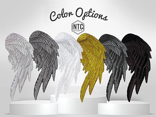 Miniatura 4 de Parche reflectante con alas de ángel  Parche de plumas 3D negro  Parche bordado para planchar  Juego de 2 piezas  por Nixon Thread Co. (14.5")