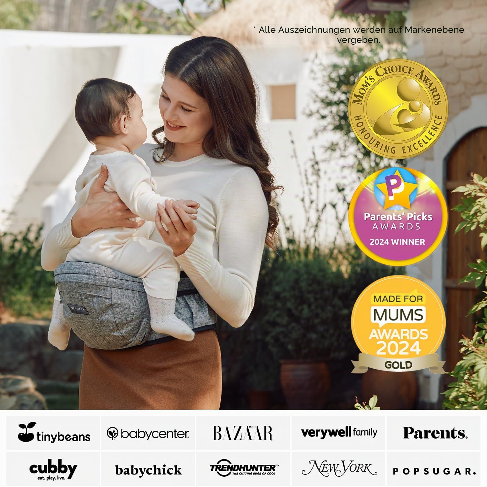 Momcozy Hüftsitz Babytrage - Verstellbarer Bund mit Original 3D Bauchschutz & EVA Massagebrett, Ergonomische Tragetasche mit verschiedenen Taschen für Neugeborene & Kleinkinder bis 20.4 kg (Grau,