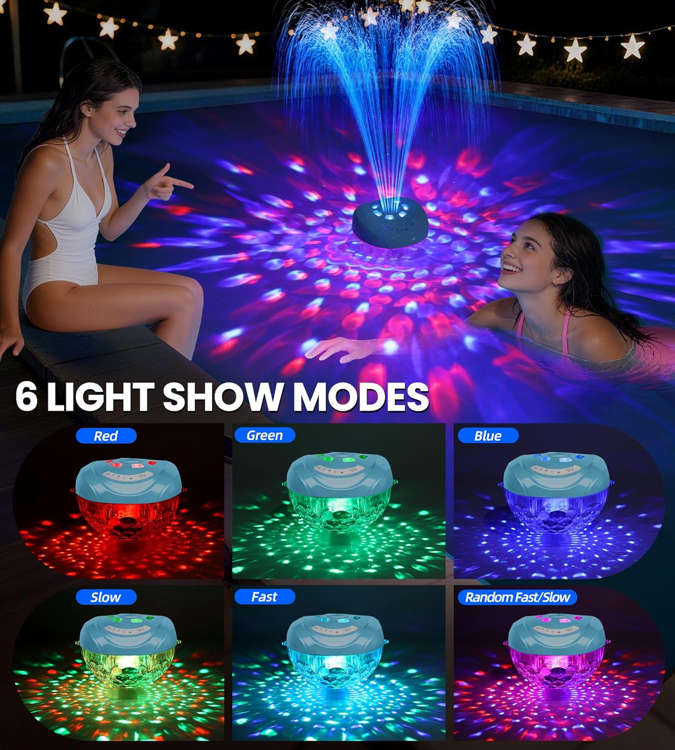 3 in 1 Floating Pool Speaker with Pool Fountain, Pool Speakers Bluetooth Waterproof IP68, Floating Speaker for P ool with Colorful Lights, Portable Hot Tub Speakers, Water Fountain-Light Blue - Image 5