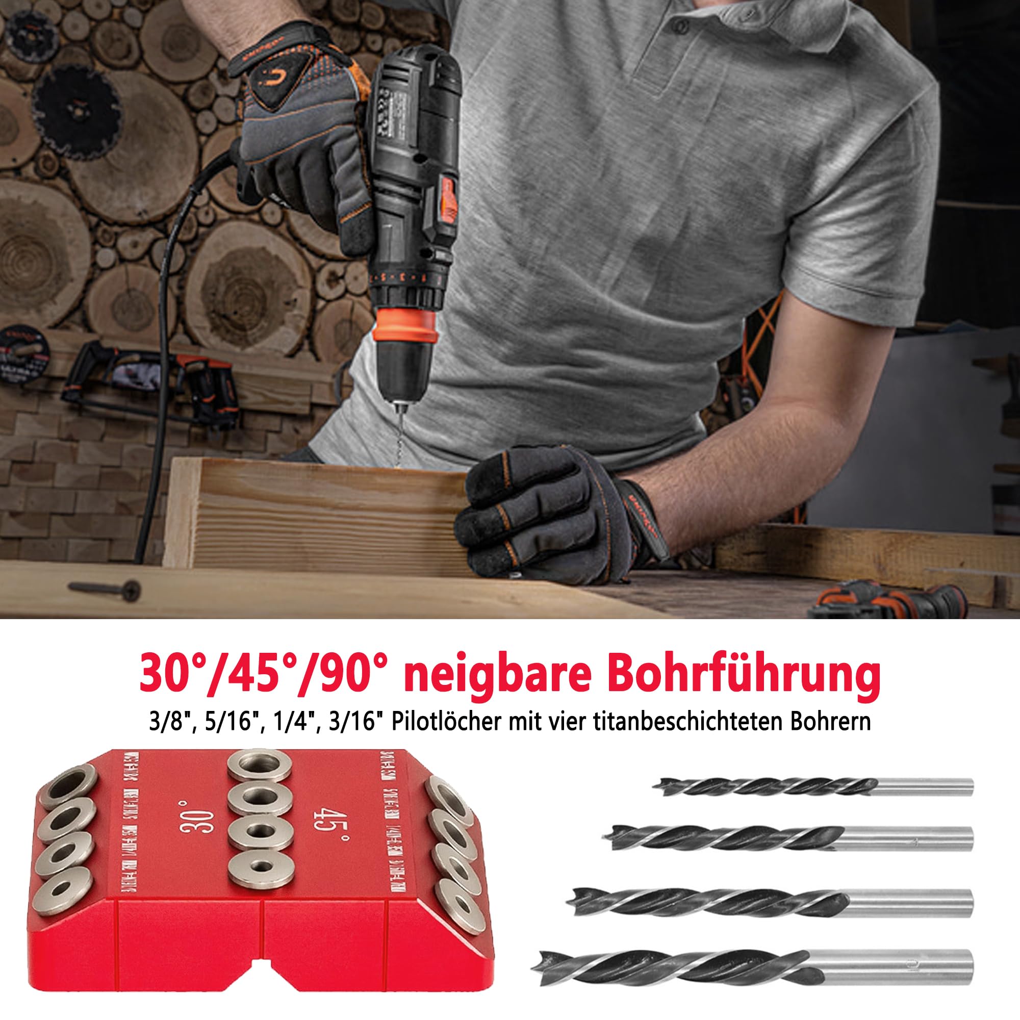 Guide de Percage Bois d'angle 30/45/90°: Guide des Tailles Gabarit de Perçage Réglables en angle pour Perpendiculaire du Bois et du Métal– Idéal pour les menuisiers, bricoleurs et ébénistes.
