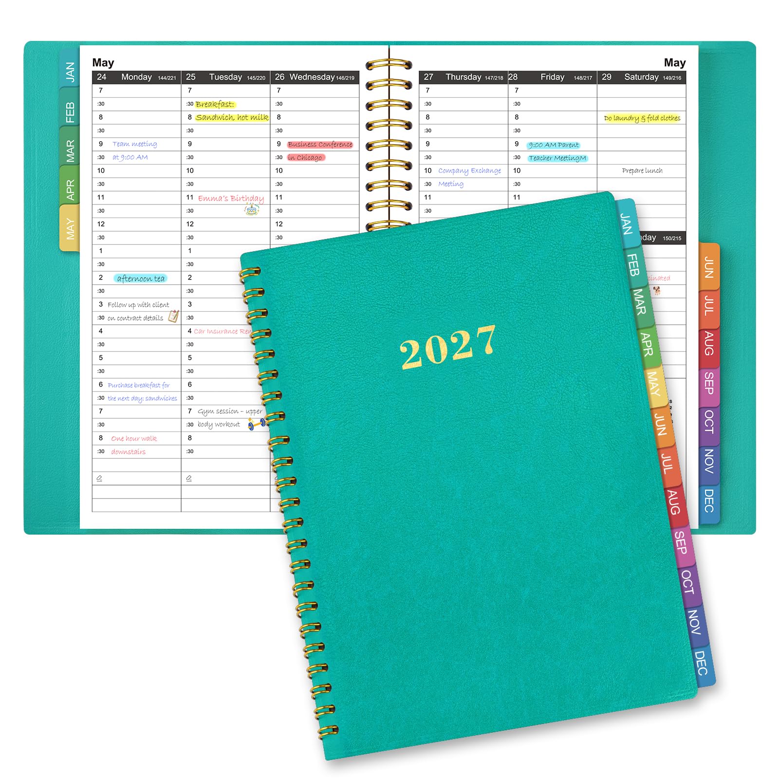 2027 Diary A5 Week to View: 30-Minute Appointments, Jan-Dec, Green