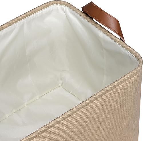 Miniatura 10 de KEEGH Contenedores de almacenamiento de tela, paquete de 3 cestas de almacenamiento grises para organizar con funda y asas de cordón, cestas de