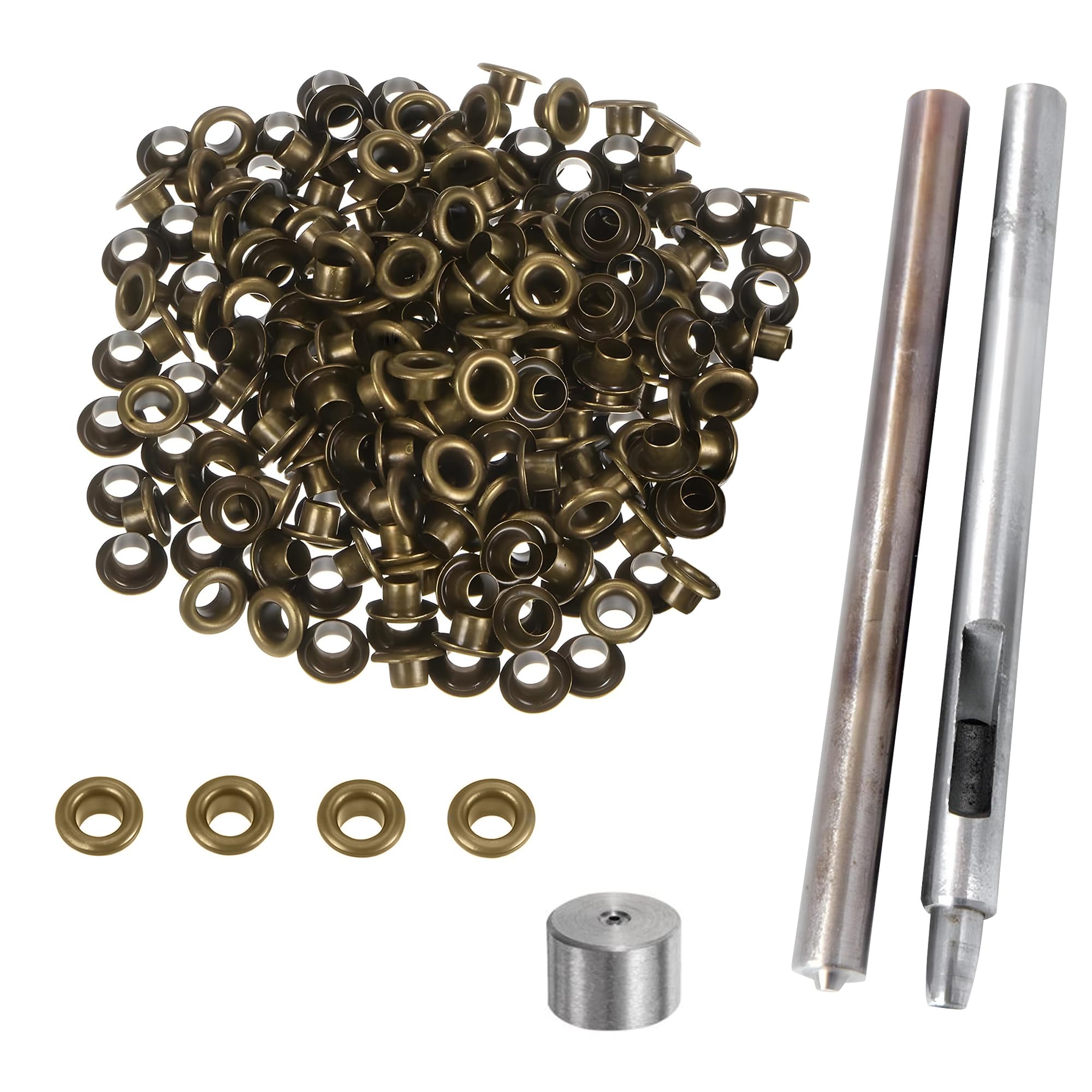 Trimming Shop Grommets Kit, 100 Set 2mm Eyelets with 3 Pieces Installation Tool Kit, Eyelet Punch Tool Kit for DIY Projects, Leathercrafts, Fabric, Scrapbook, Bronze