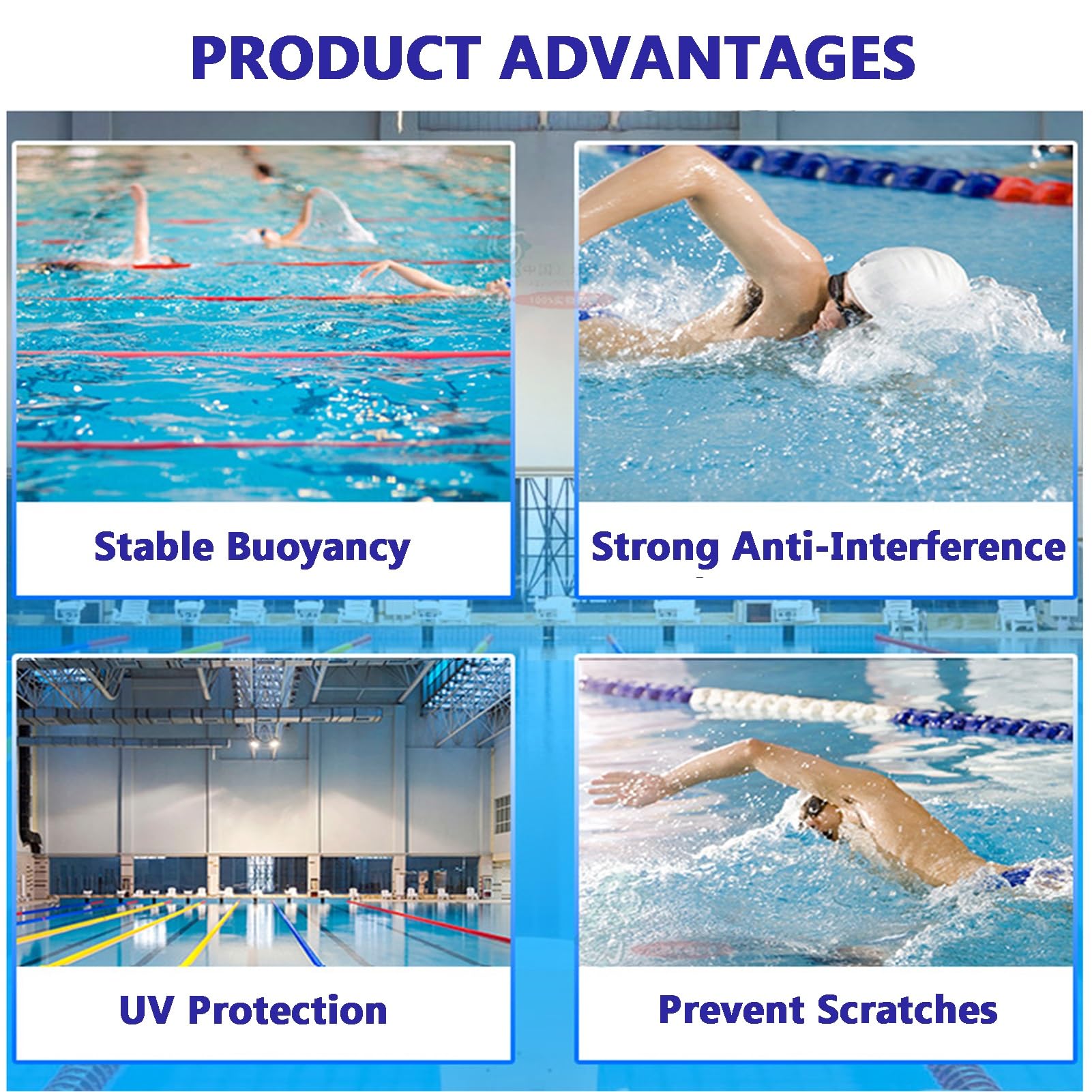 Questa Corda per corsia da Piscina da 1 Metro (3,3 Piedi) con 8 galleggianti, Linea di Sicurezza con Boa divisoria per Club di Nuoto, Accessorio Resistente in Fune Metallica per Allenamento