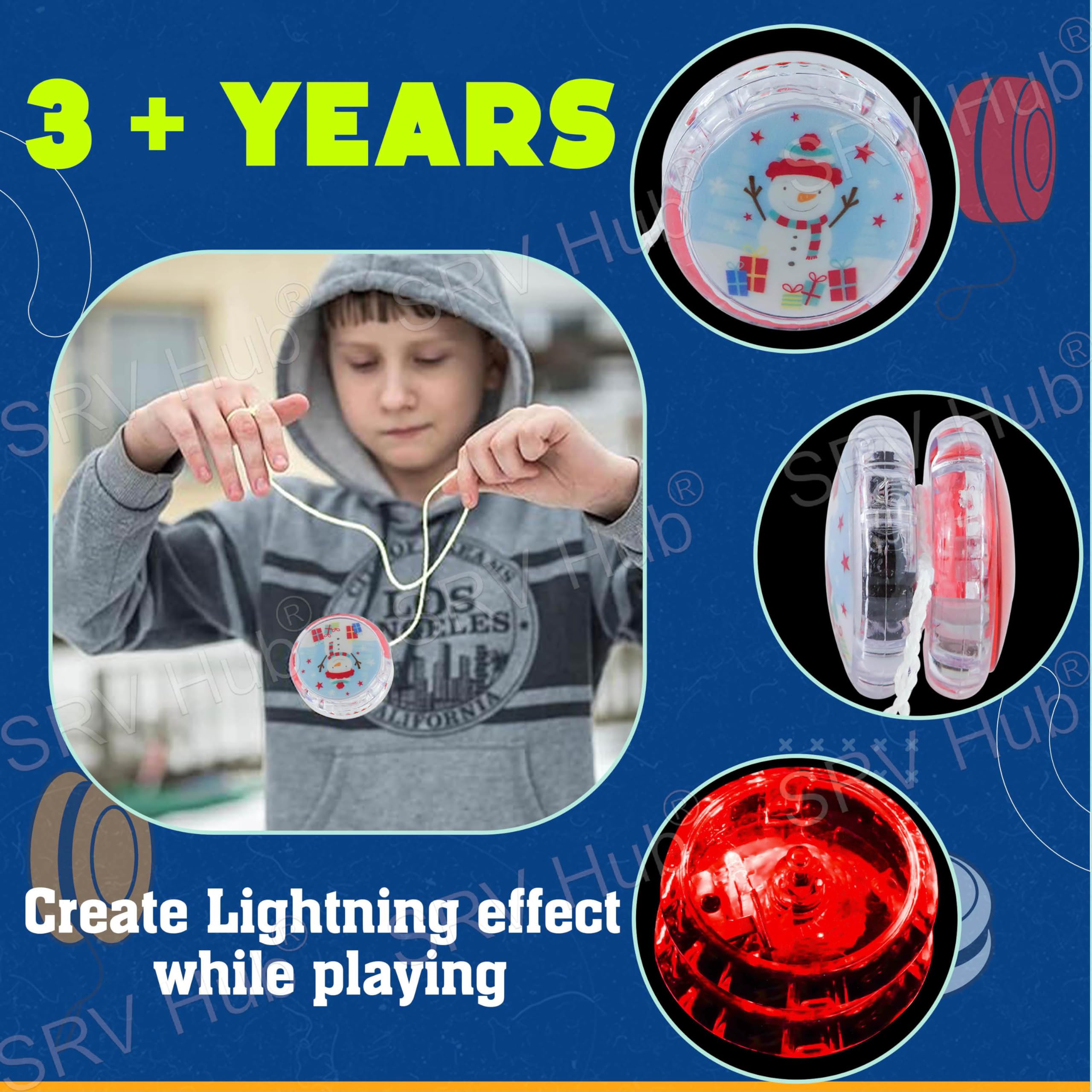 2 Yoyos Lumineux De Noël (renne Et Bonhomme De Neige) - LED Clignotantes, Pour Enfants 3 Ans+, Diamètre 5,5 Cm