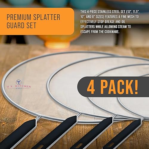 Miniatura 9 de U.S. Kitchen Supply Juego de 3 protectores de salpicaduras de acero inoxidable de 13 pulgadas, cubierta de malla fina, grasa y aceite, pantalla