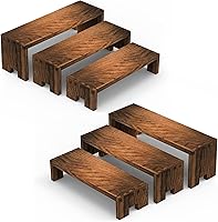 Yikaroeli 2 Set 3-Tier Wooden Display Risers - 6Pcs Small Wood Stands for Cupcakes, Desserts, Vendor Events, Kitchen Storage (Brown)