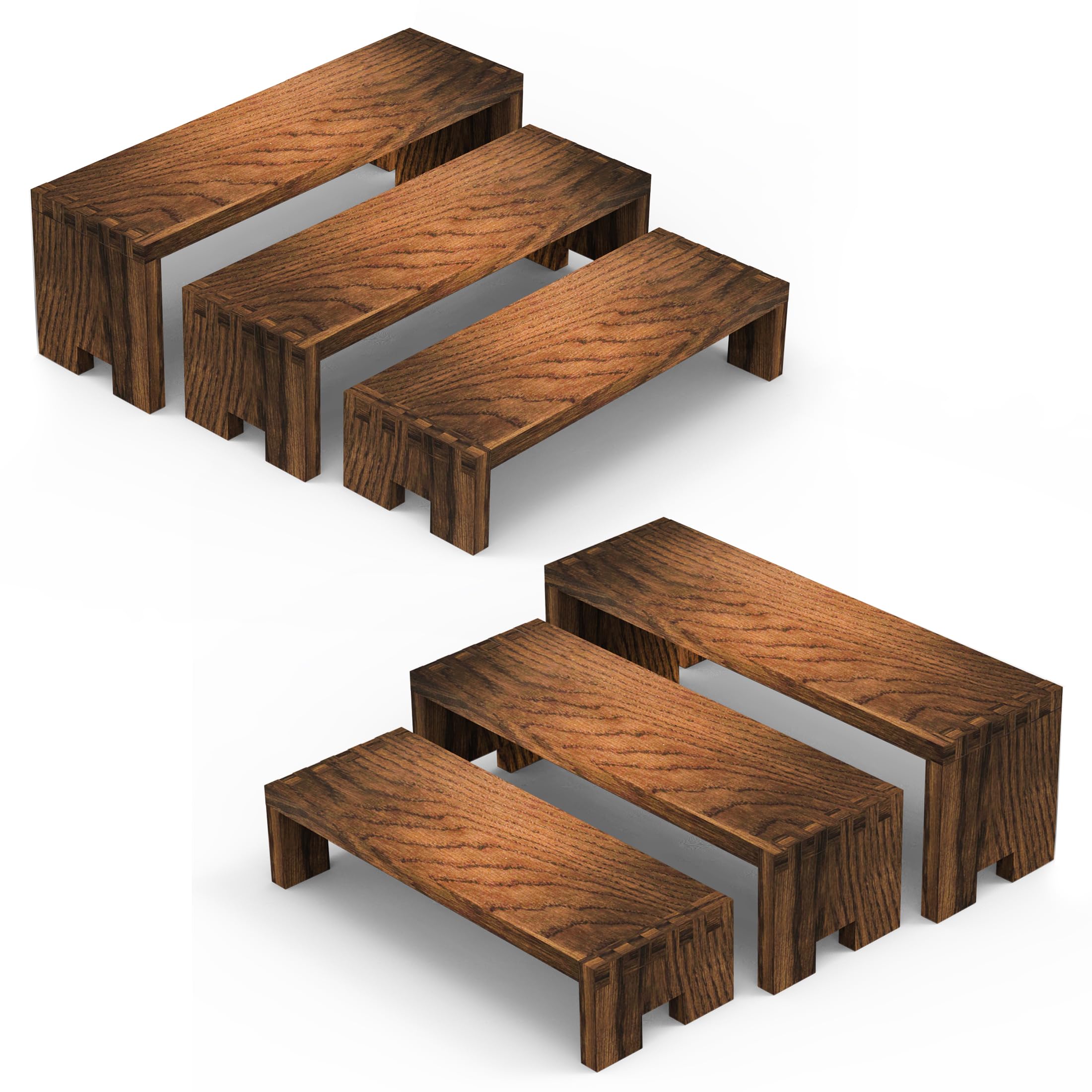 Yikaroeli Display Wood Risers Wooden Stand 3 Tier Wood Racks Decorative Rectangular, 2 Set 6 Piece Cupcake Stands Cologne Perfume Organizer Dessert Showcase(Brown)