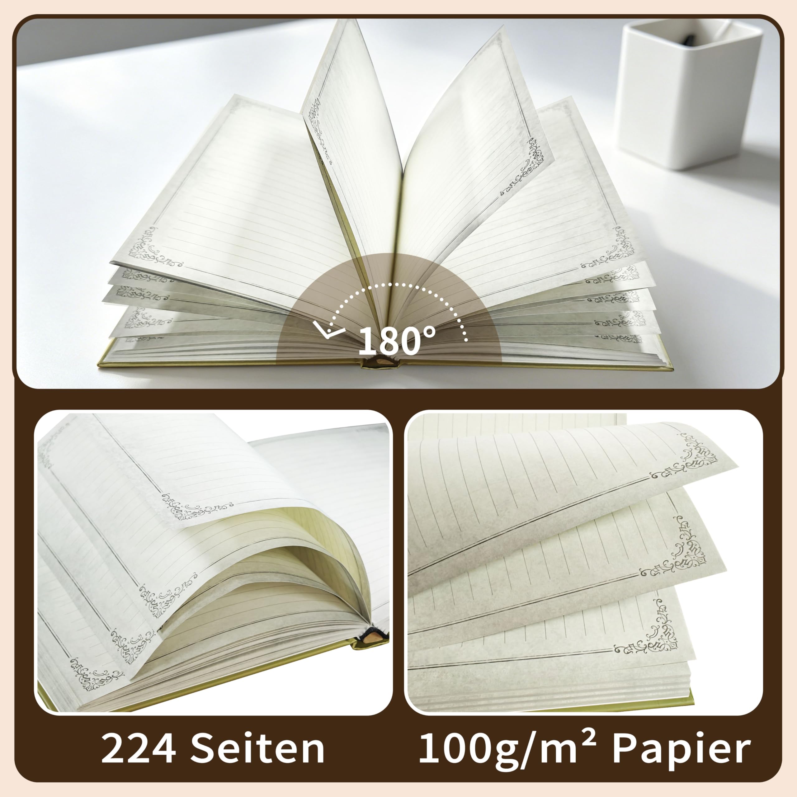 Notatnik A5 W Linie, 224 Strony, Papier 100 G/M², Twarda Oprawa, Zabytkowy Dziennik, Dziennik Dla Dorosłych, Dziennik Do Biura, Szkoły, Pracy, Podróży – Żółto-Zielony