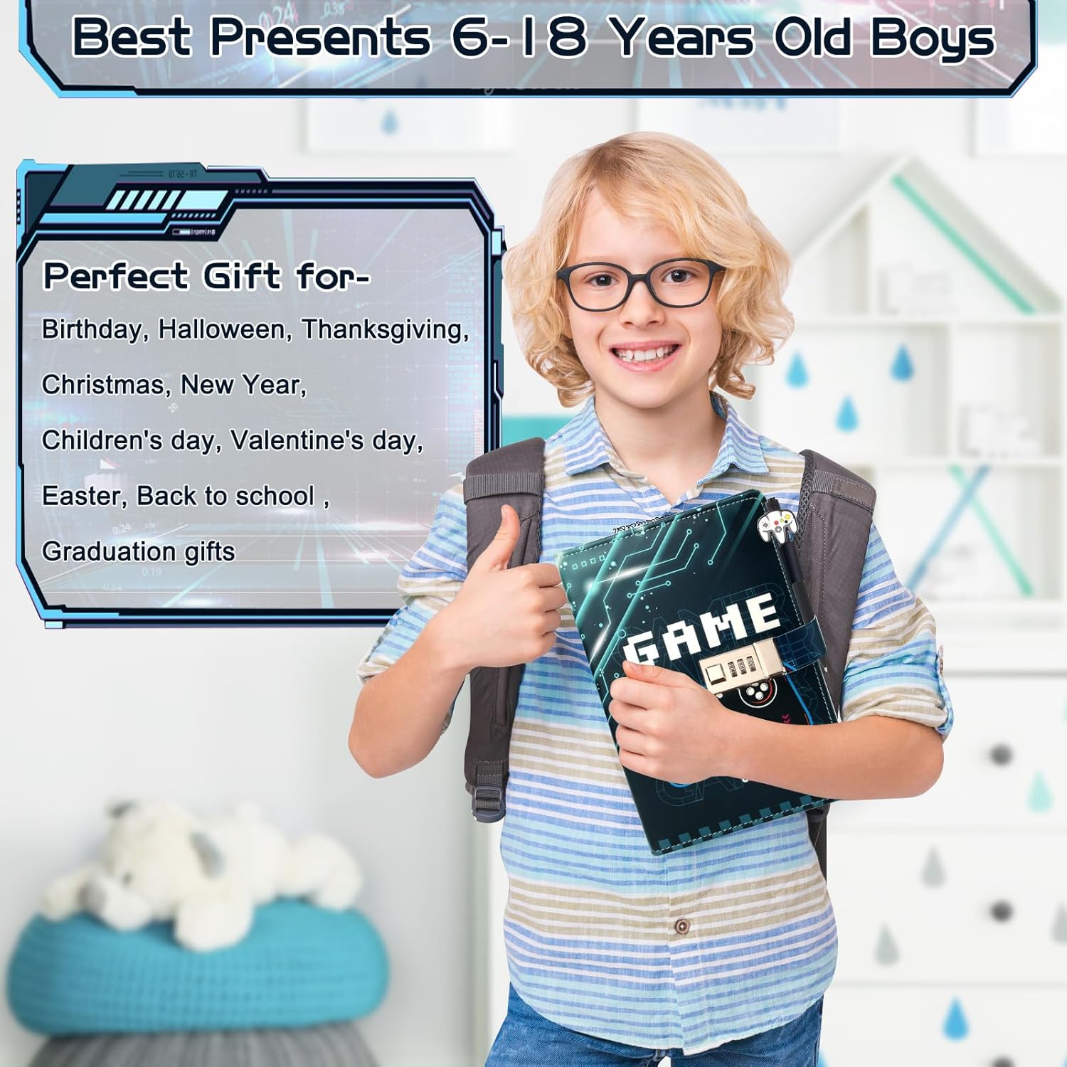 Diary with Lock for Boys Ages 8-12, Game Journal with Lock, Video Game Diary for Teen Boys 10-18, Birthday Easter Gifts for Boy Journal with Pen, Gaming Notebook Writing Drawing Gifts for 10 11 12 13 14 15 16 Teenagers - Image 5