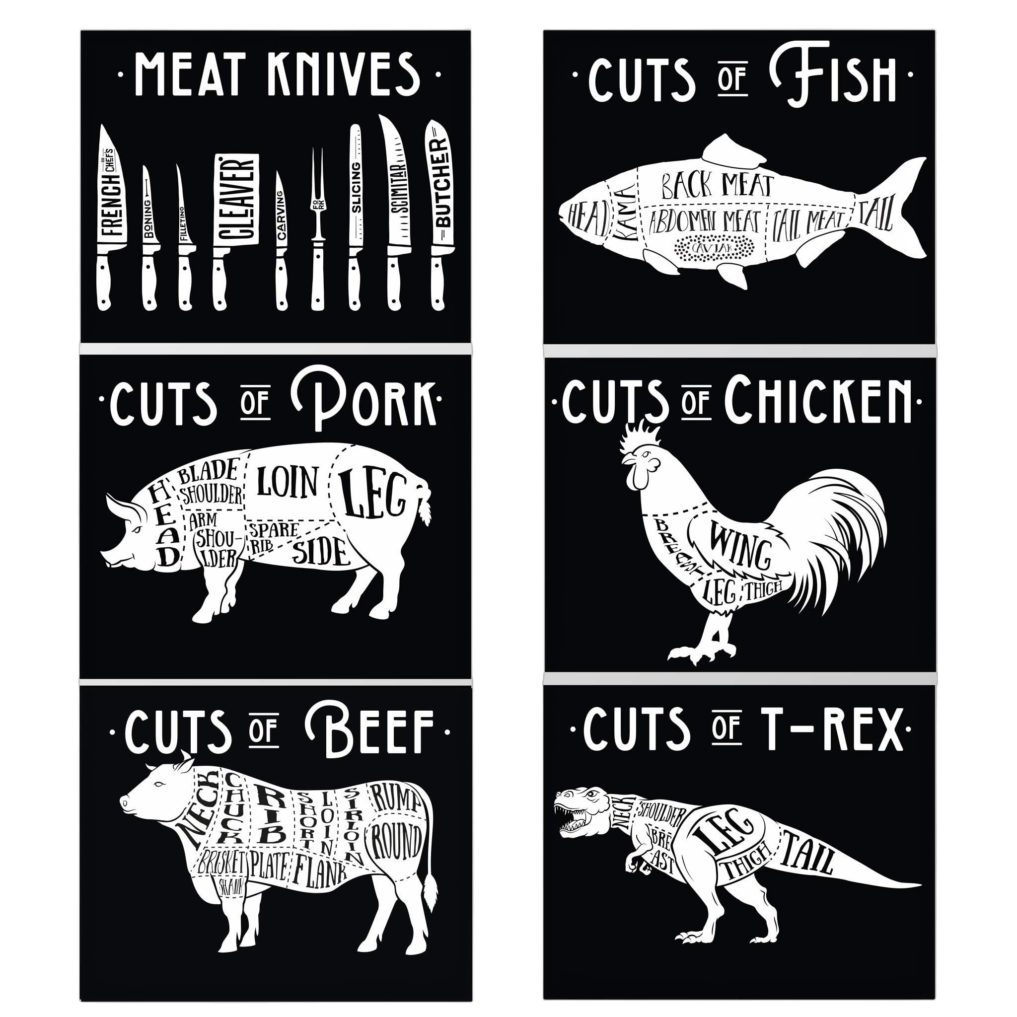 Ritzy Rose Kitchen Wall Prints Set of Posters for Home Cook (8x10 inches) Decorations for Trendy Kitchen Printed in USA Unframed Posters (Butcher Cuts of Meat Black & White)