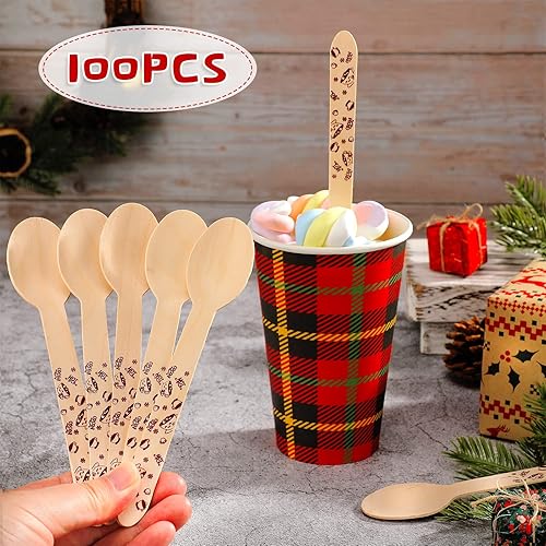 Miniatura 3 de Eaasty 100 cucharas de madera para chocolate caliente y cacao – 6 pulgadas desechables de Navidad malvavisco, bastón de caramelo, barra de