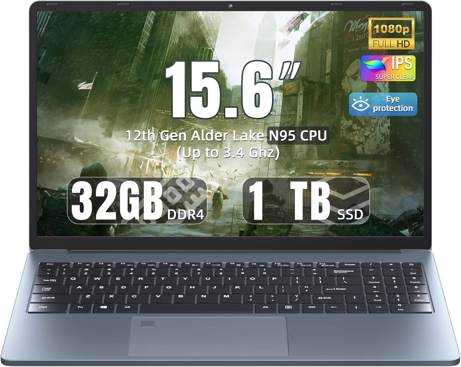 AocBook 15.6'' FHD Laptop, 12th N95, GTX 1060 4GB, 32GB DDR4 RAM, M.2 SSD, Sleek Notebook with Type-C, HDMI, RJ45 Ethernet, Backlit Keyboard, Fingerprint (32GB DDR4 | 1TB SSD)