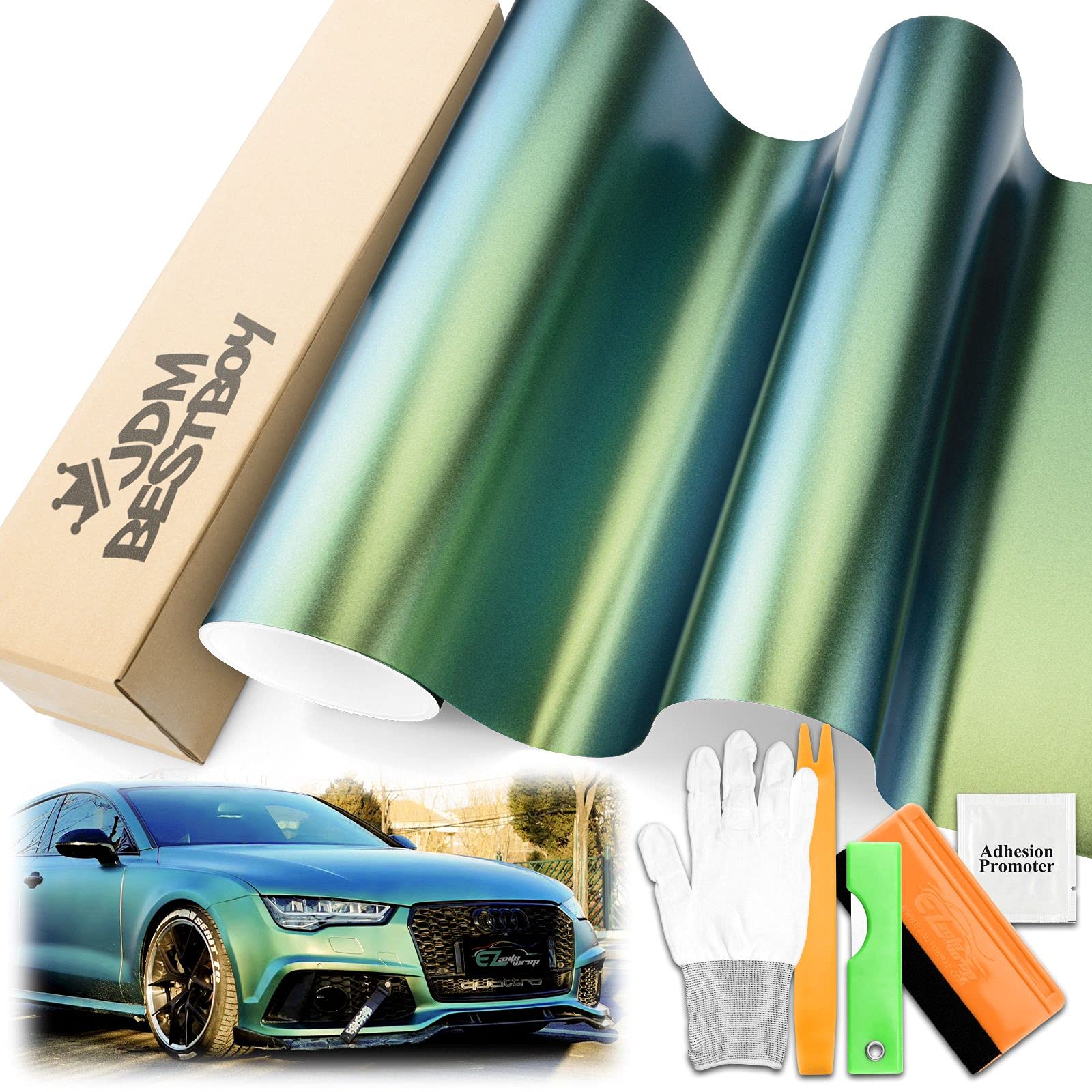 Free Tool Kit Chameleon Matte Metallic Spring Green Vinyl Wrap Self Adhsive Bubble Free Channel - 60