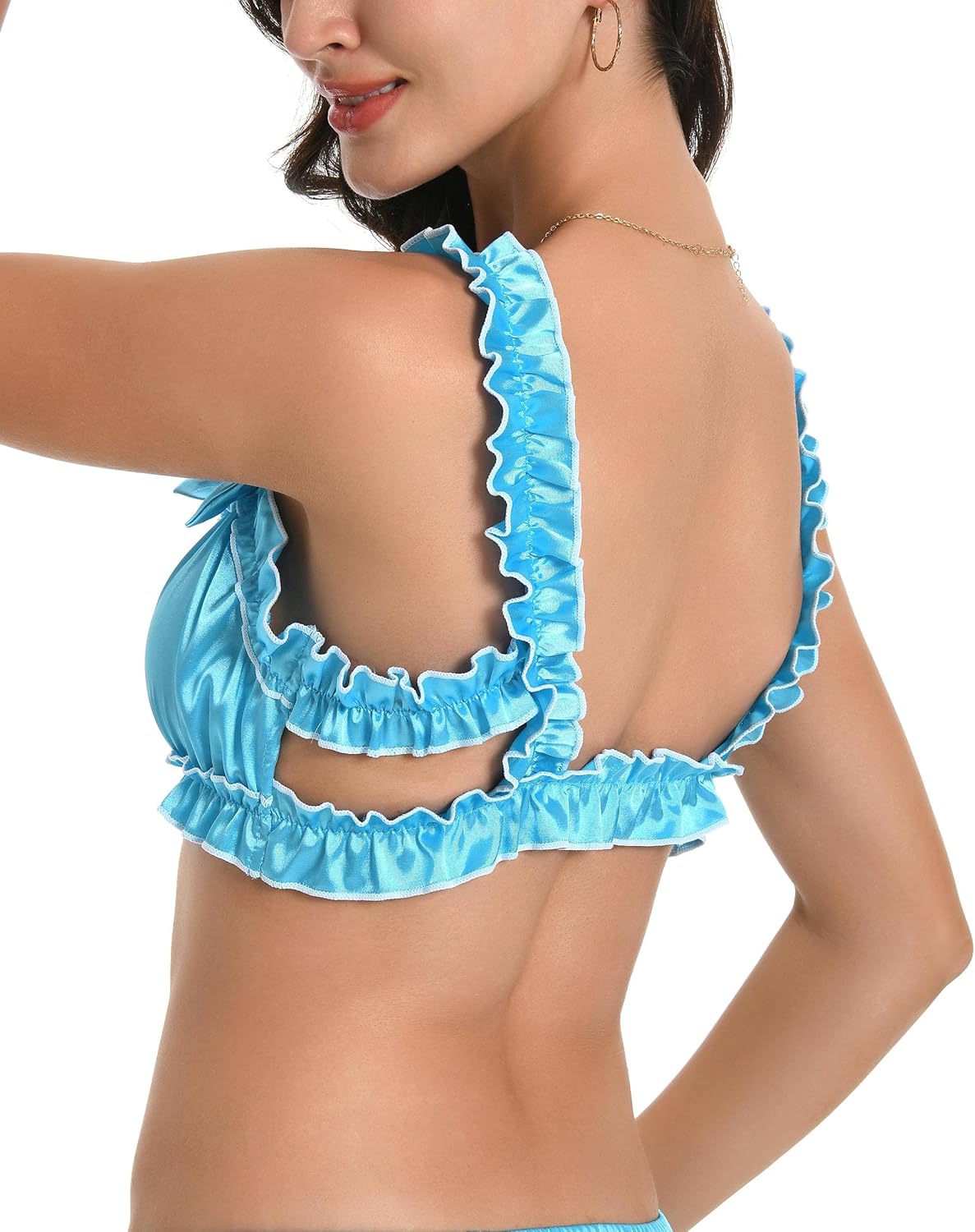 Satini Sissy Frilly Ruffled Fitted Silky Satin Lingerie Bralette - Image 4