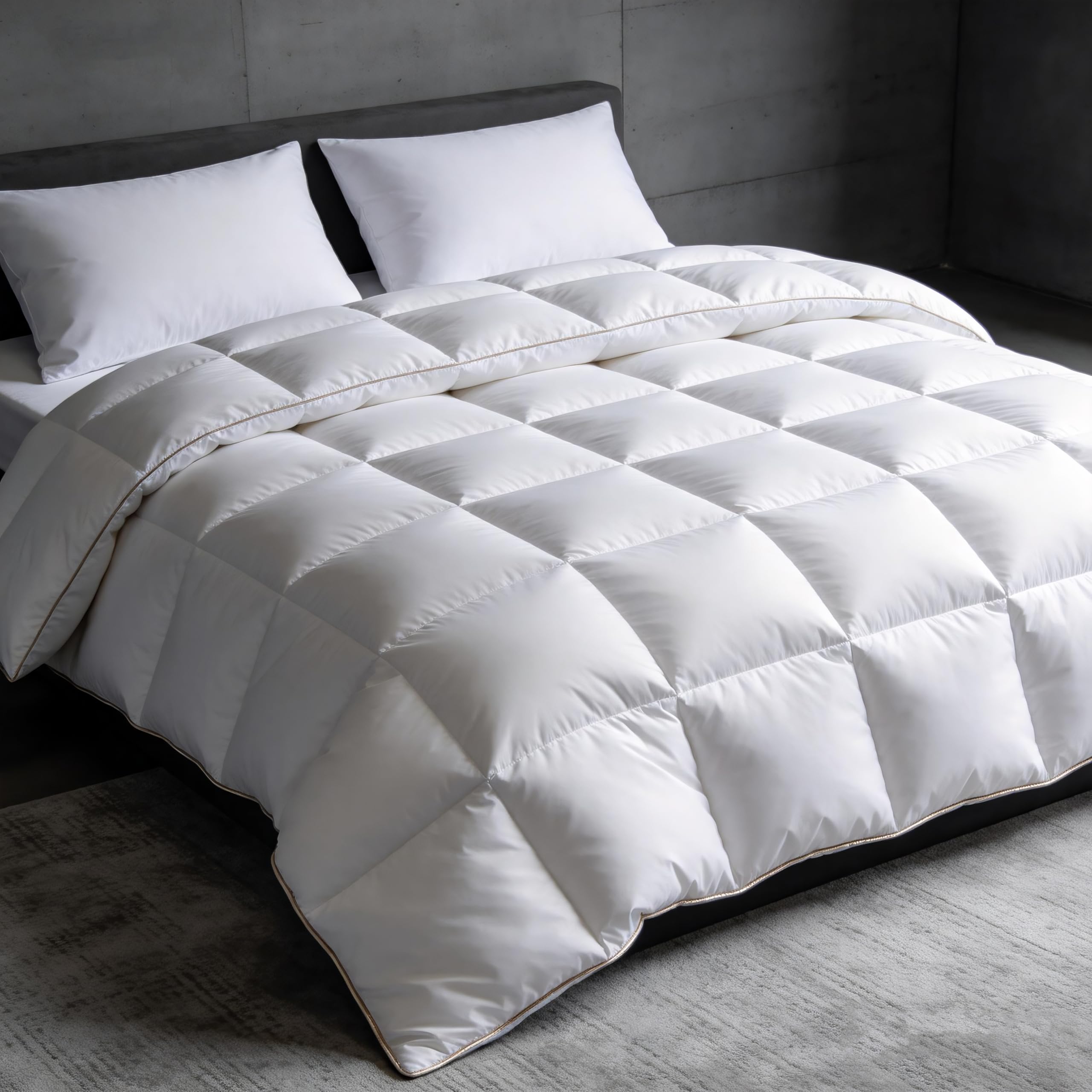 Royal Luxe Goose Feather Down Fiber Comforter - 100% Cotton Fluffy Duvet Insert - Luxury Hotel Quilts Lightweight Bedding Comforter - Extra Warmth, 106 x 90 Inch, White-image-46
