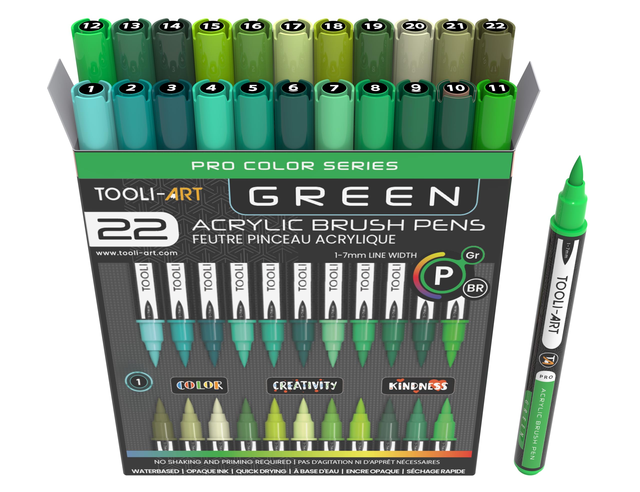 TOOLI-ART 22 Flexible Brush Tip Acrylic Paint Pens Markers Set 1-7mm Line for Rock Painting, Glass, Mugs, Wood, Metal, Canvas, Plastic. Non Toxic