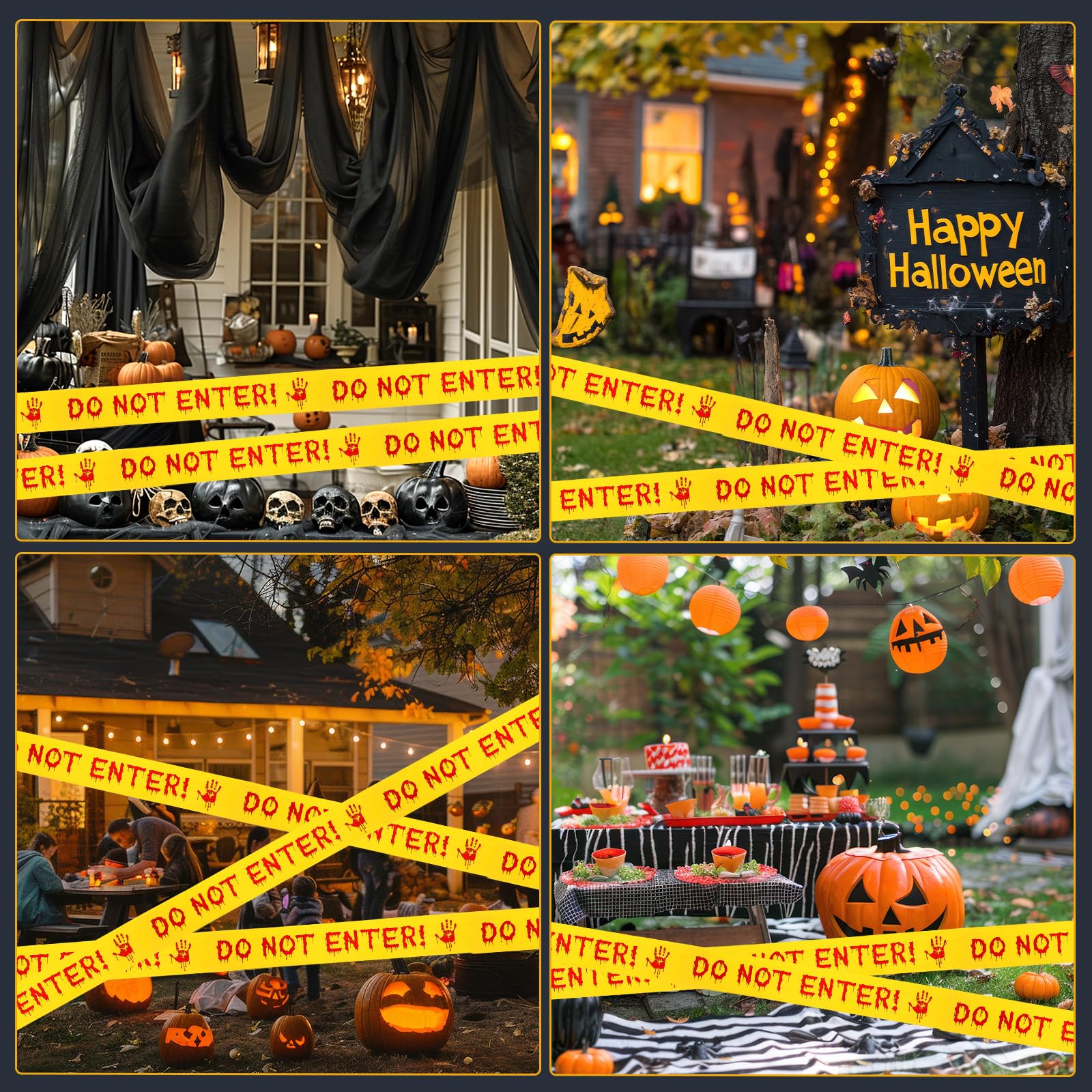 Amabro Taśma ostrzegawcza z dekoracjami na Halloween, 4,8 cm x 25 m, nie wchodź, straszna taśma ostrzegająca o niebezpieczeństwie, dekoracje na Halloween, straszna rolka taśmy na imprezy(DO NOT ENTER)