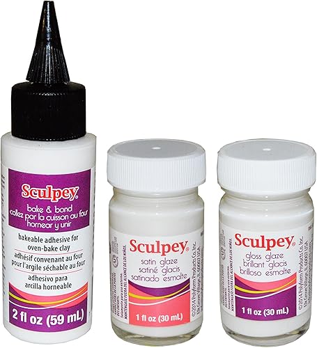 Miniatura 1 de Polyform Sculpey Artist Set - Adhesivo para hornear de 2 onzas para hornear y unir para arcilla de horno, esmalte satinado de 1 onza, esmalte