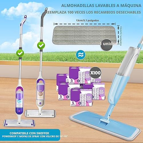 Miniatura 2 de Trapeadores húmedos en aerosol para limpieza de suelos de madera dura: mopa MEXERRIS con 3 almohadillas lavables para Swiffer Powermop - Trapeador
