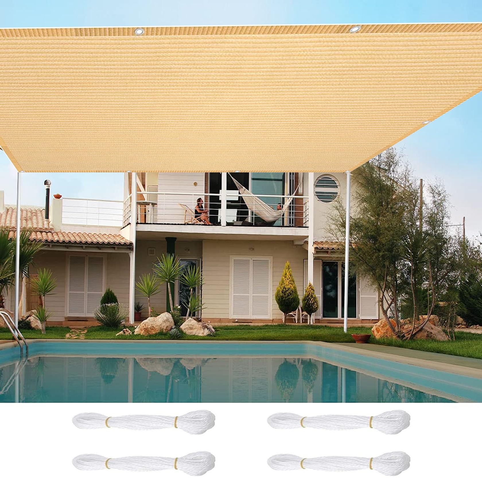 Sun Shade Sail Rectangle 2.2 x 2.6 m Sun and UV Resistant Outdoor Awnings with Free Ropes for Outdoor Patio Canopy, Sand yellow — image 1