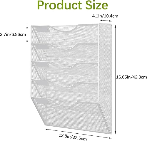Miniatura 5 de EasyPAG Organizador de archivos de pared de 5 bolsillos verticales de malla para colgar archivos, estante de papel para oficina y hogar  Etiqueta de