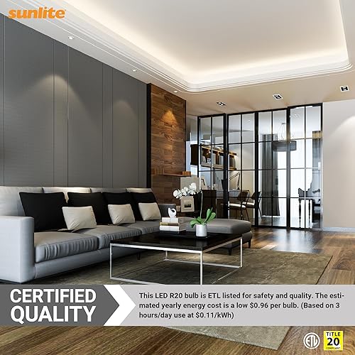 Miniatura 5 de Sunlite 41221 LED 90 CRI R20 - Bombilla empotrada, 8 vatios (50 W), 525 lúmenes, regulable, base media (E26), ángulo de haz amplio de 110, Energy