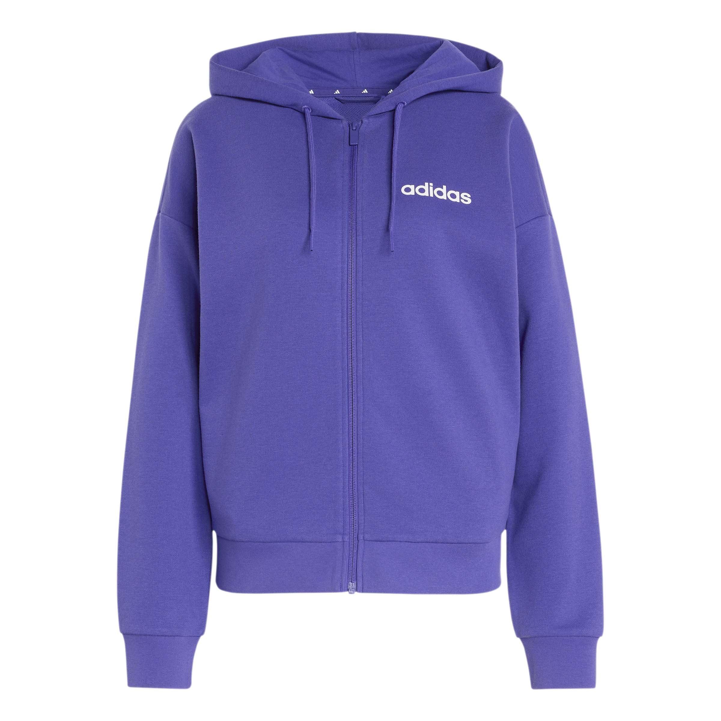 adidas Damen Essentials Linear Full Zip French Terry Hoodie Sweatshirt, Pure Purple/White, M