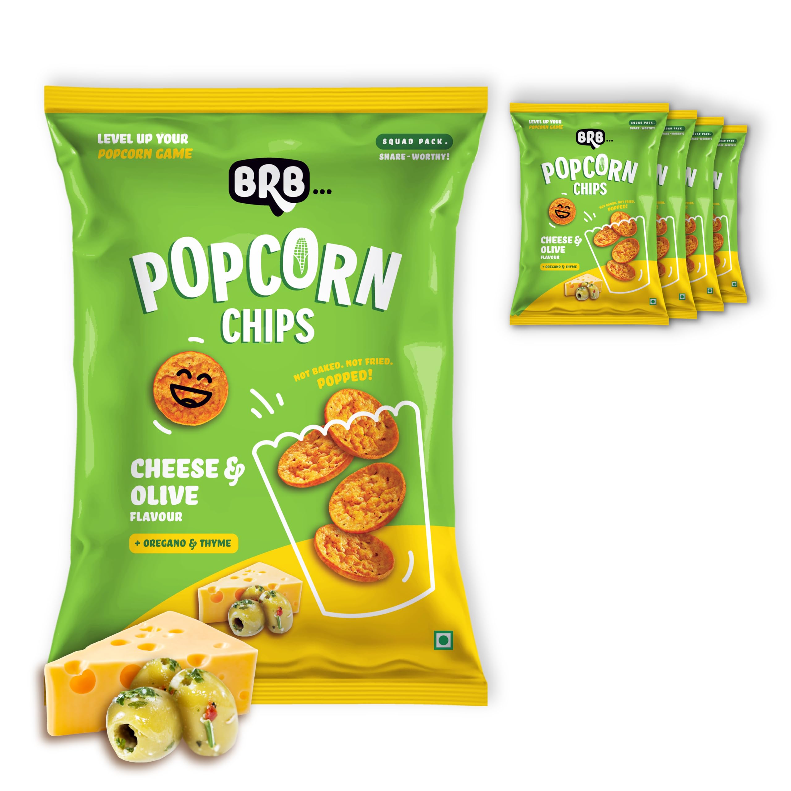Corn Popped Chips | Cheese & Olive - Flavour | Not Fried. Not Baked | 30% Less Oil, No Palm Oil, Healthy Snack | 5 x (48g/51g) Combo Pack (weight may vary)