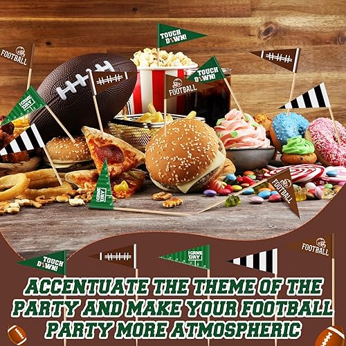 Miniatura 3 de Dandat 400 piezas de adornos para cupcakes palillos de dientes de fútbol y cócteles para aperitivos, accesorios de fiesta y deportes de día de
