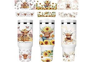 UV DTF Cup Transfer - 6 Sheets Highland Cow Sunflower Butterfly Heart...