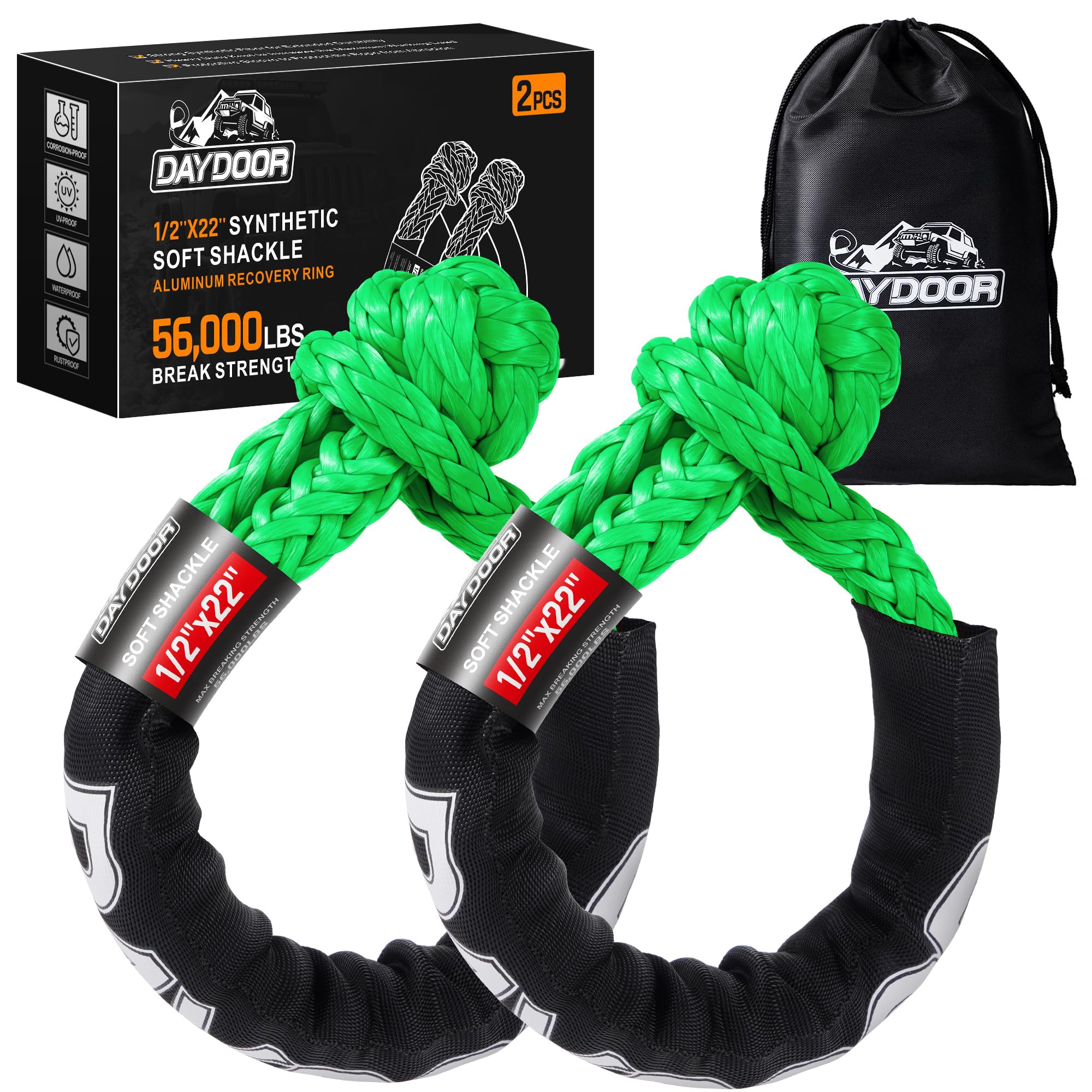 DAYDOOR Soft Shackle for Recovery, 1/2in x 22in, 56,000 LBS, Green