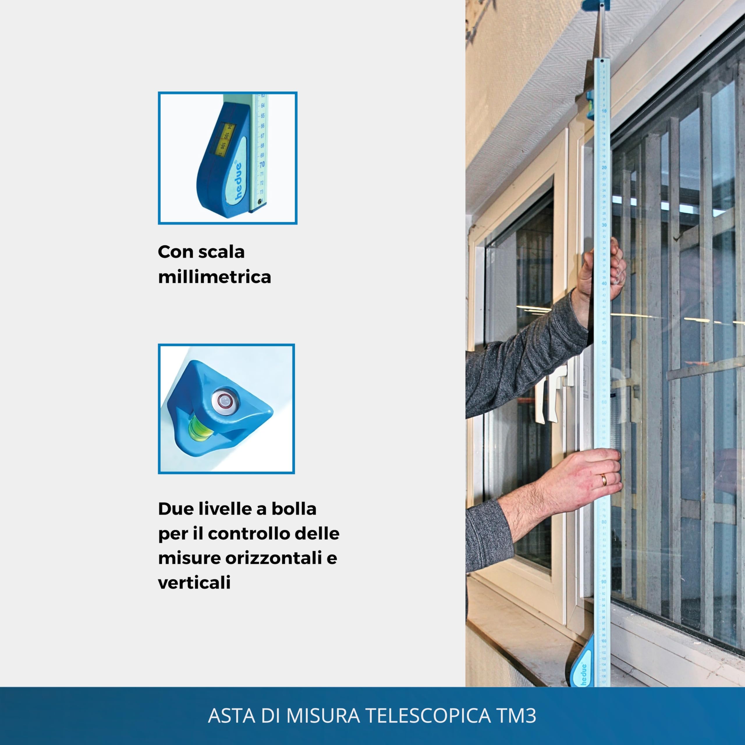 Asta di misura telescopica TM3 - Asta metrica telescopica robusta per la misurazione di dimensioni interne, 75-300 cm